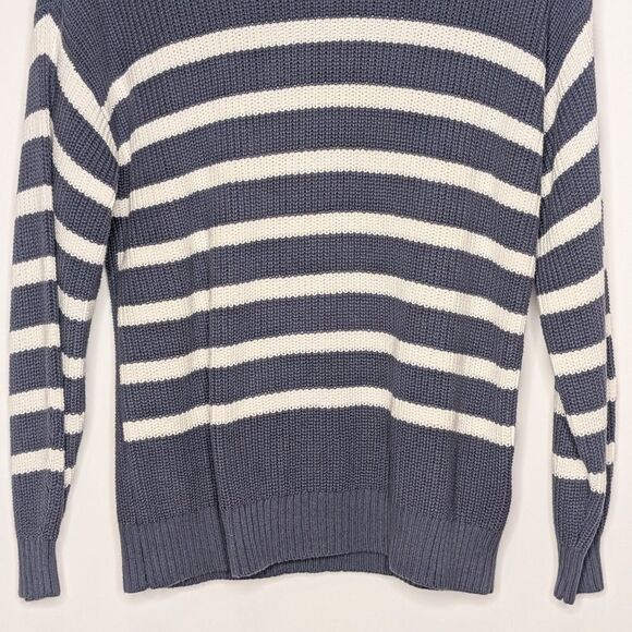 Hollister Striped Knit Pullover Gray White Cotton Crewneck - Picture 3 of 7